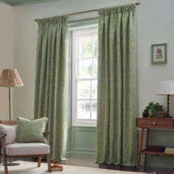 Acorn Tonal Sage Green Jacquard Room Darkening Pencil Pleat 66" X 54" Curtains