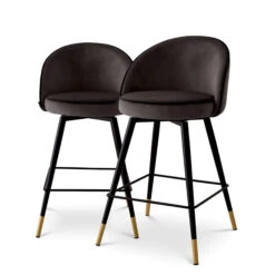 Eichholtz Cooper Set Of 2 Roche Dark Grey Velvet Counter Stools