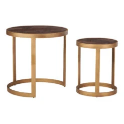 Olivia James Hemingway Mahogany Oak & Gold Nest Of 2 Side Tables -Housingunits 05e5b188a79eaaef0e55a97460917e70