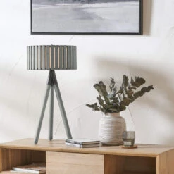 Slatted Antique Wood Tripod Table Lamp