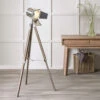 Hereford Nickel & Grey Wood Film Tripod Floor Lamp