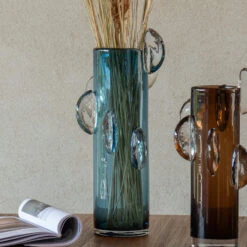 Steggy Blue Tall Glass Vase