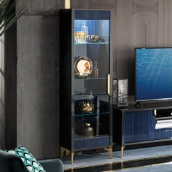 Celeste High Gloss Cobalt Blue Left Hand Curio Display Cabinet