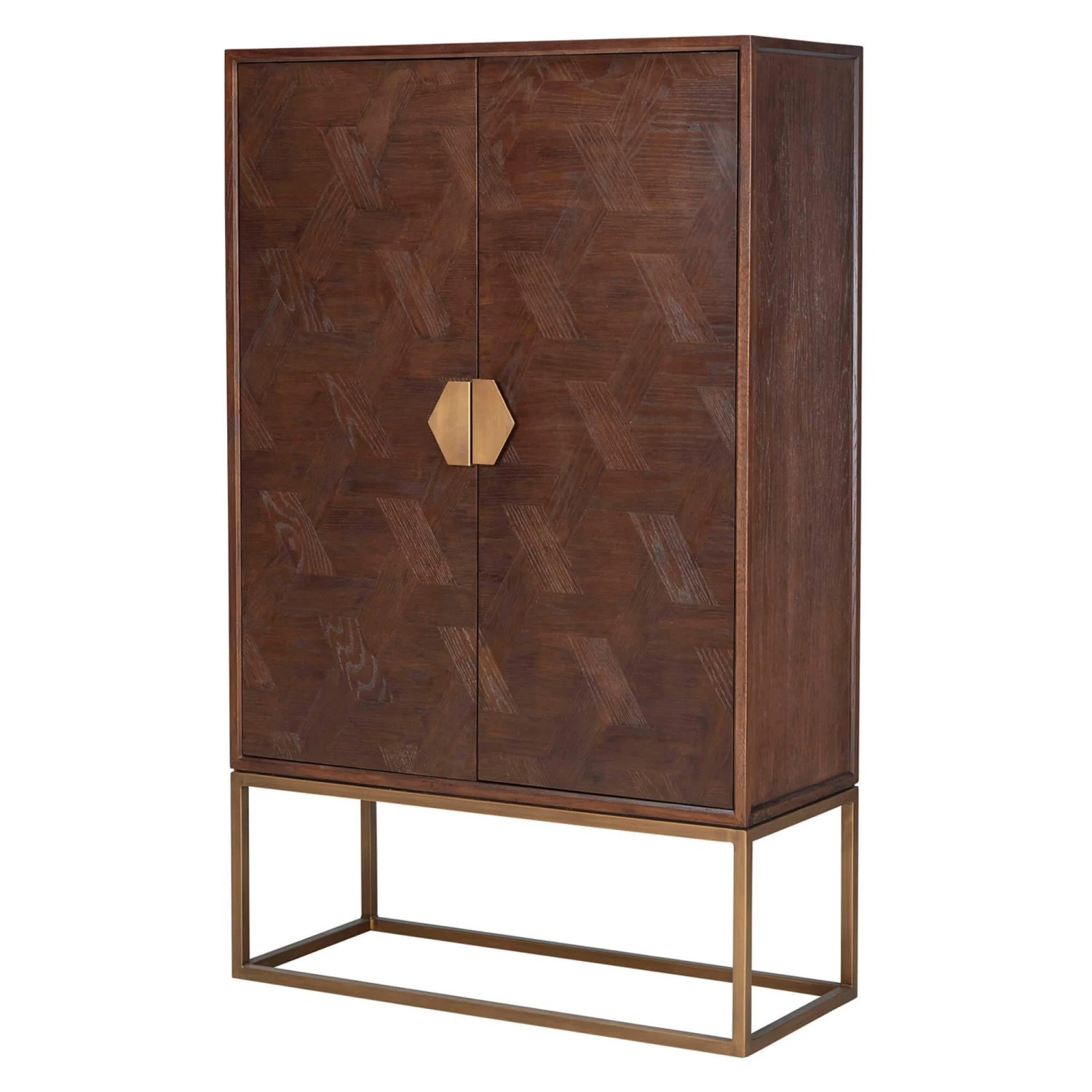 Olivia James Hemingway Mahogany Oak & Gold 2 Door Bar Cabinet 5 Olivia James Hemingway Mahogany Oak & Gold 2 Door Bar Cabinet - Image 5