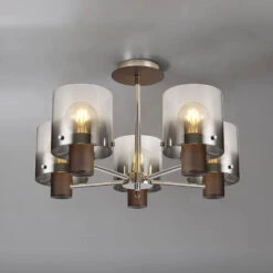 Chelsea Mocha & Smoked 5 Light Semi Flush Ceiling Light
