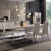 Caren High Gloss Pearl Line 160cm Extending Dining Table & 6 High-Back Faux Leather Chairs