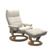 Stressless David Medium Chair & Footstool In Peony Light Beige Fabric With Classic Oak Base