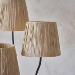 Wriggle Matt Black 3 Light Floor Lamp With Raffia Shades -Housingunits 179ffc191531612ec09e3565bc2383ea