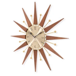 Wolcott Walnut & Brass Starburst Wall Clock