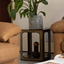 Libra Thorpe Metal Square Side Table With Glass Top