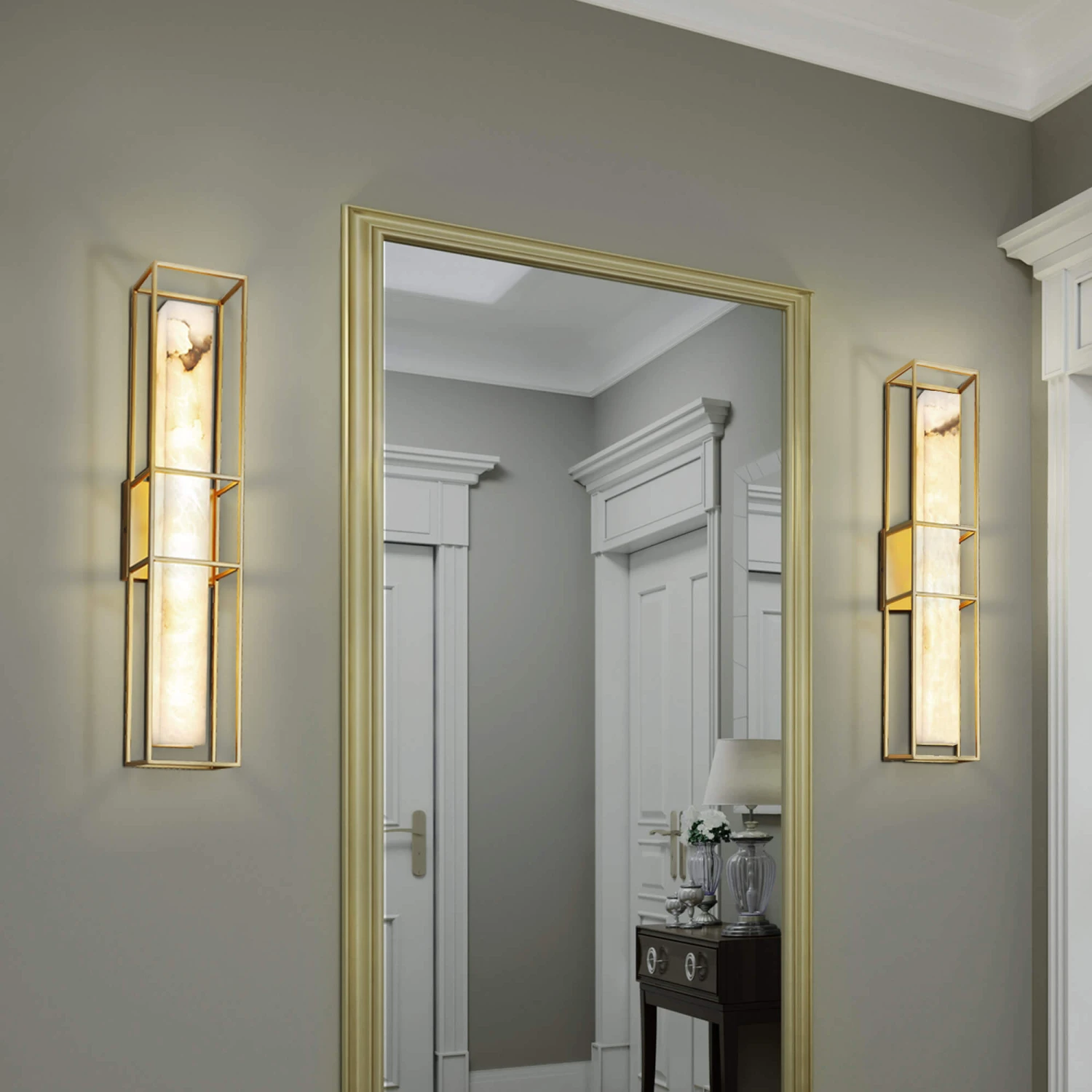 Quintiesse Blakley 21" Gold Albaster Vertical Wall Light 1 Quintiesse Blakley 21" Gold Albaster Vertical Wall Light