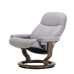 Stressless Large Consul Leather Recliner Chair & Footstool In Batick Platinum Grey With Smoked Oak Classic Base -Housingunits 197245a4f2771416ab71e116a41b0da9