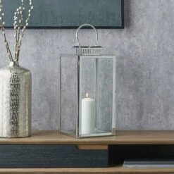 Large Silver Rectangular Metal Lantern