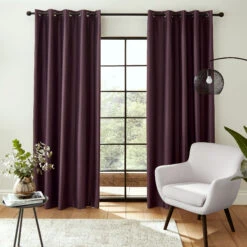 Faux Silk Aubergine 66" X 54" Thermal Blackout Eyelet Curtains
