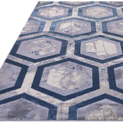 Aurora Hexagon Metallic Blue 200cm X 290cm Rug -Housingunits 1bc0dc39aa7bd2cdffbece14e67087d7