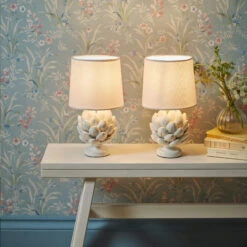 Laura Ashley Artichoke Cream Set Of 2 Table Lamps With Ivory Shade