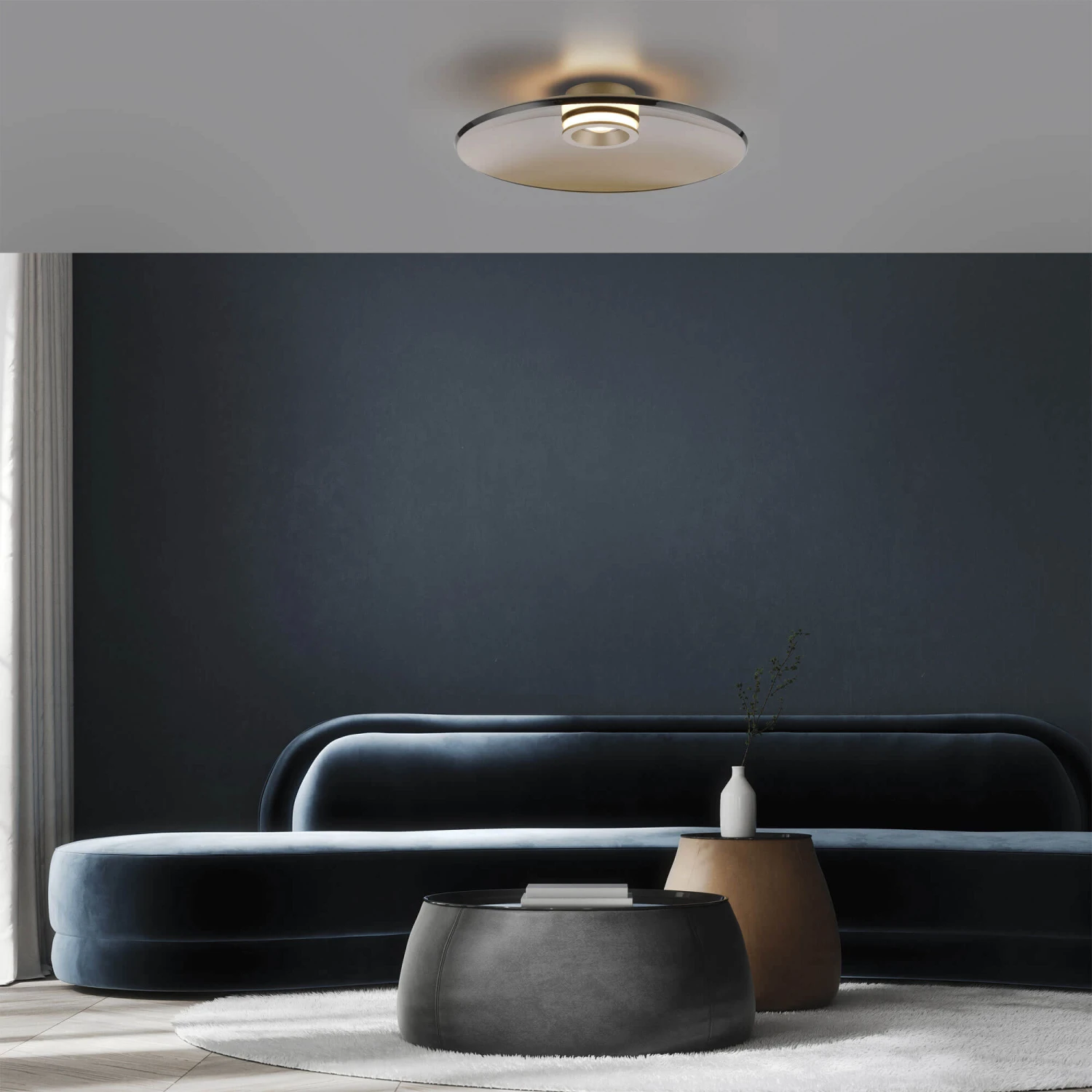 Luna Bronze & Dark Amber Glass 50cm Flush Ceiling And Wall Light 1 Luna Bronze & Dark Amber Glass 50cm Flush Ceiling And Wall Light
