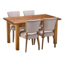 Narva Polished Brown Dining Table With 4 Flora Mink Dining Chairs
