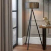 Slatted Black Wood Tripod Floor Lamp