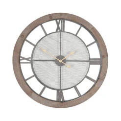 Pacific Natural Wood & Metal Round Wall Clock