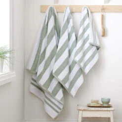 Reversible Stripe Sage Cotton Bath Sheet