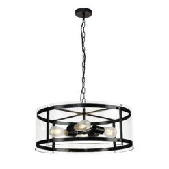 Alonza Matt Black 4 Light Pendant With Glass Shade