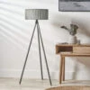 Slatted Antique Wood Tripod Floor Lamp