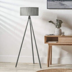 Slatted Antique Wood Tripod Floor Lamp