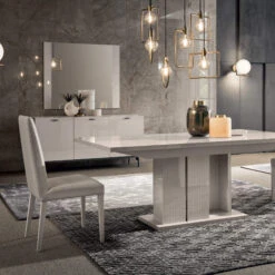 Caren High Gloss Pearl Line 160cm Extending Dining Table & 6 High-Back Faux Leather Chairs -Housingunits 250c4bdea3edab216d5df90d62df1527