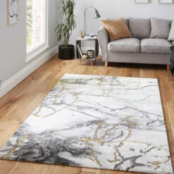 Craft Ivory & Gold Marble 160cm X 220cm Rug