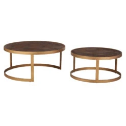 Olivia James Hemingway Mahogany Oak & Gold Nest Of 2 Coffee Tables -Housingunits 29818e6a5896fa18ebdffdaff963fa7a
