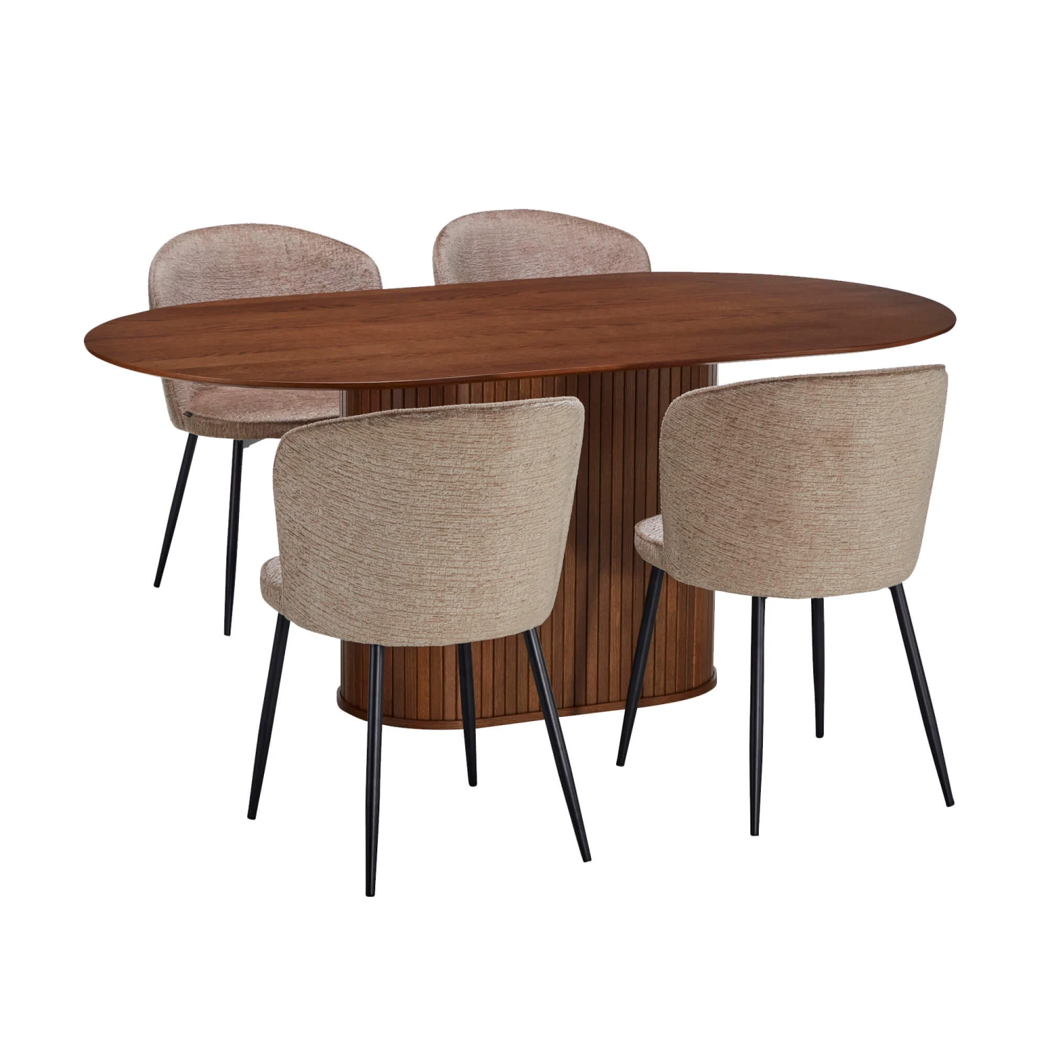 Annika Smoked Oak Slatted 180cm Oval Dining Table With 4 Sandy Desert Dining Chairs 1 Annika Smoked Oak Slatted 180cm Oval Dining Table With 4 Sandy Desert Dining Chairs