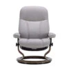 Stressless Medium Consul Leather Recliner Chair & Footstool In Batick Platinum Grey With Smoked Oak Classic Base