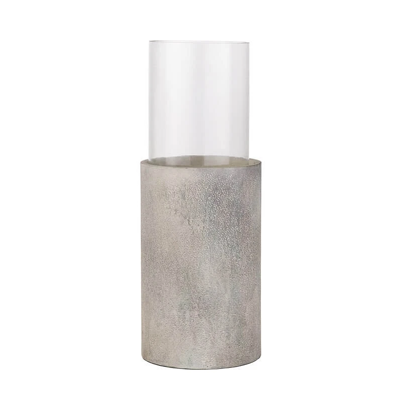 Small Stone Grey Metal Hurricane Candle Holder 2 Small Stone Grey Metal Hurricane Candle Holder - Image 2