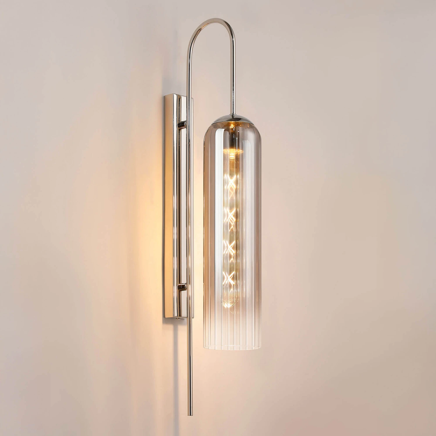 Ariah Nickel & Smoke Fade Curved Wall Light 1 Ariah Nickel & Smoke Fade Curved Wall Light