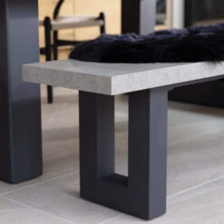 Ingrid Concrete-Effect 220cm Dining Table With Bench & 3 Larvik Black Wishbone Chairs -Housingunits 2de01f2f7214078e2fce096cfeacd317