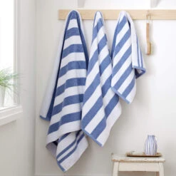 Reversible Stripe Blue Cotton Towel Collection