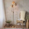 Wriggle Aged Brass 3 Light Floor Lamp With Raffia Shades
