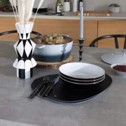 Ingrid Concrete-Effect 220cm Dining Table With Bench & 3 Larvik Black Wishbone Chairs -Housingunits 3302d9b5bcf2351f06db01e2f77e6da3