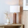 PACIFIC Carrara Tall Wood Effect Ceramic Table Lamp With White Shade