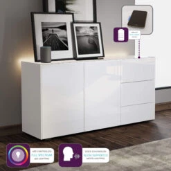 Frank Olsen Intelligent White Gloss 2 Door 3 Drawer Sideboard -Housingunits 3374adb8c7d11fd4486cc001c64472e8