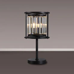 Samraat Satin Black & Crystal Table Lamp
