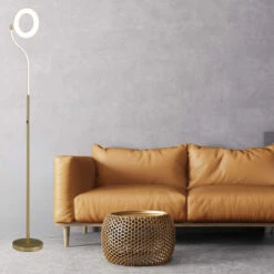 Giro Satin Gold USB 2 Light Floor Lamp