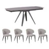 Allegri Extending Dining Table With 4 Perla Grey Boucle Dining Chairs