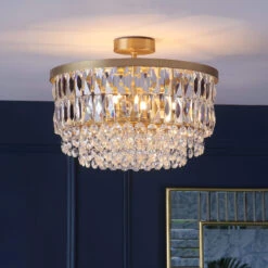 Laura Ashley Rhosill Matt Gold & Crystal 3 Light Semi Flush Ceiling Light