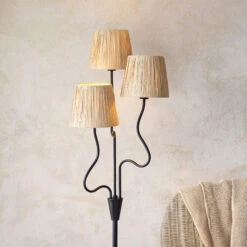 Wriggle Matt Black 3 Light Floor Lamp With Raffia Shades -Housingunits 352293c1e8c9ee318461a940e6cd449d