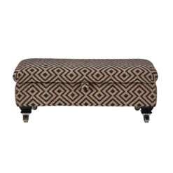 Lucinda Black & Natural Patterned Fabric Ottoman Legged Footstool