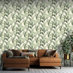 Palm Springs Natural Green Wallpaper