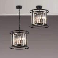 Samraat Satin Black & Crystal 3 Light Pendant
