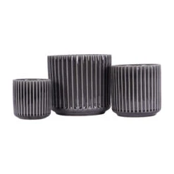 Libra Set Of 3 Black Ceramic Planters